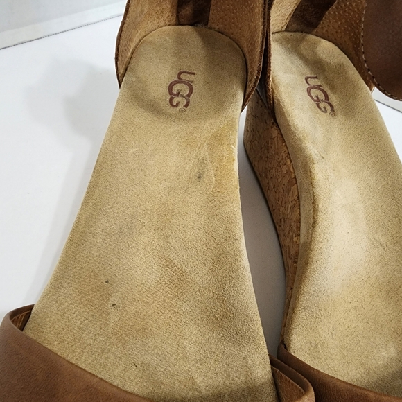 UGG Zoe II Wedge Sandals Leather Cork Ankle Strap Brown Boho 7.5 - Picture 8 of 14